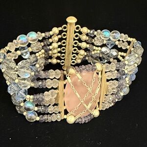 Chic Gold and Blue Beaded Bracelet
